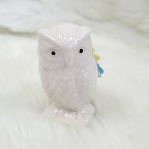 Vintage white owl pin cushion pink blue yellow flo